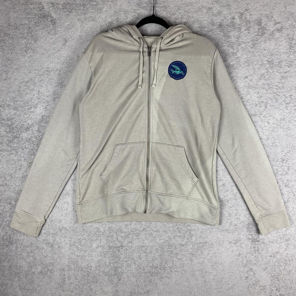 Patagonia Hoodie Womens XL Gray Full Zip Organic Cotton Blend Flying Fish Patch